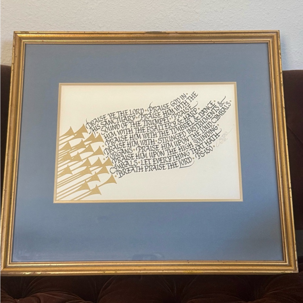 Framed Michael Podesta Art with Gold Wood Frame “Praise Ye The Lord” Psalm 150